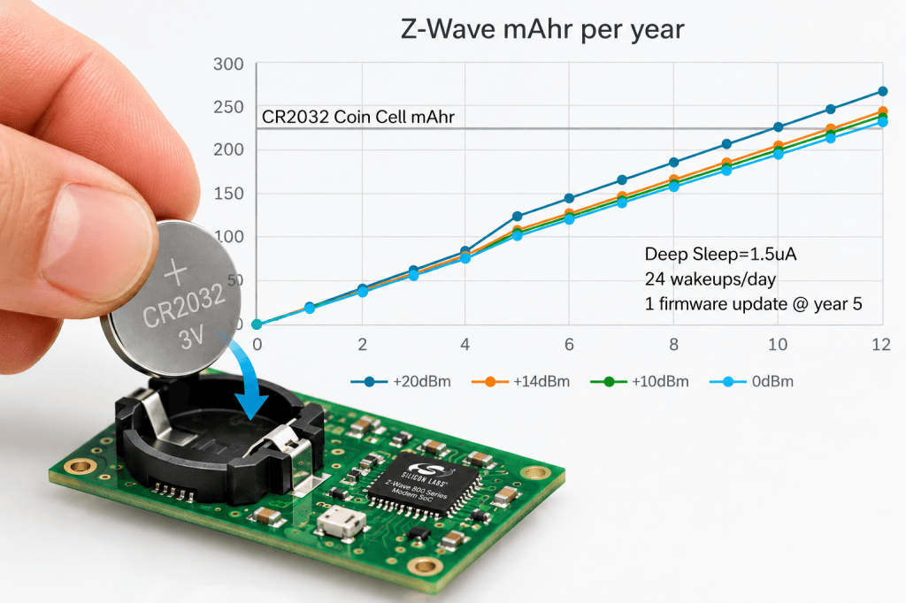 Z-Wave sensors can run for 10 years on a CR2032 coin cell